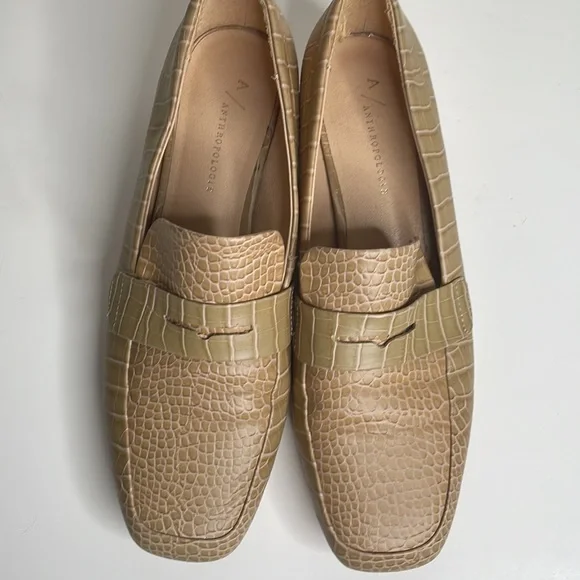 Anthropologie Hadley embossed leather Block-Heeled Loafers in Honey / size 9 - Picture 2 of 13